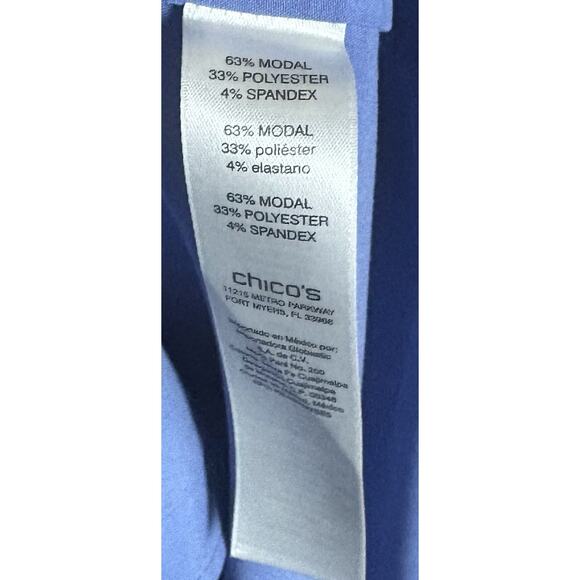 Chico’s Blue Short Sleeve Silky Soft Long Tunic Button Up Blouse Size 2 (Large) - Picture 4 of 4